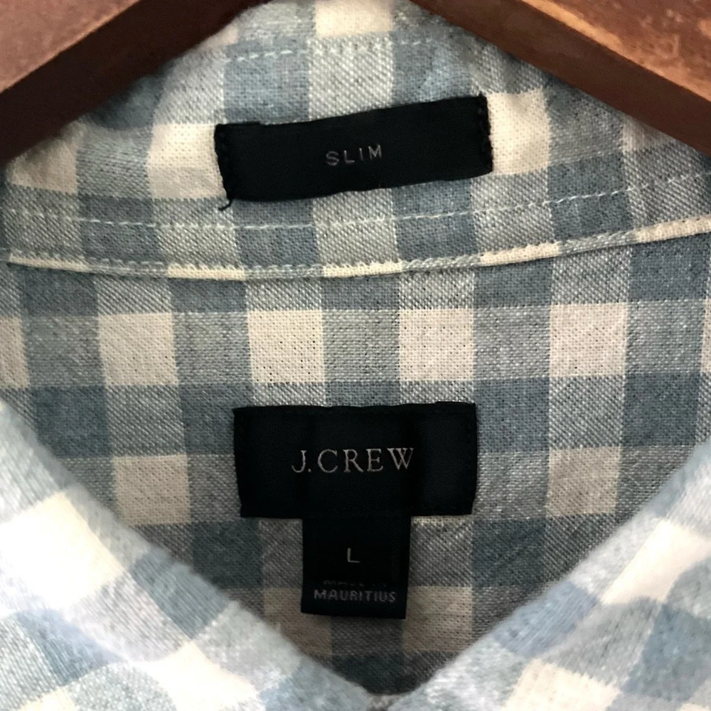 J Crew Button Down Shirt Blue Gingham 100% Cotton Slim Fit Shirt Large